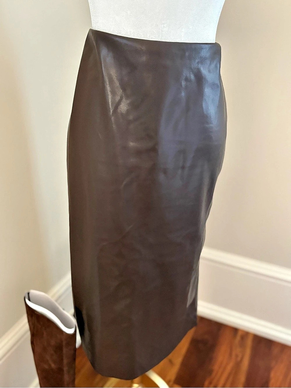 Lulus Faux Leather Midi Skirt Brown Small NWT